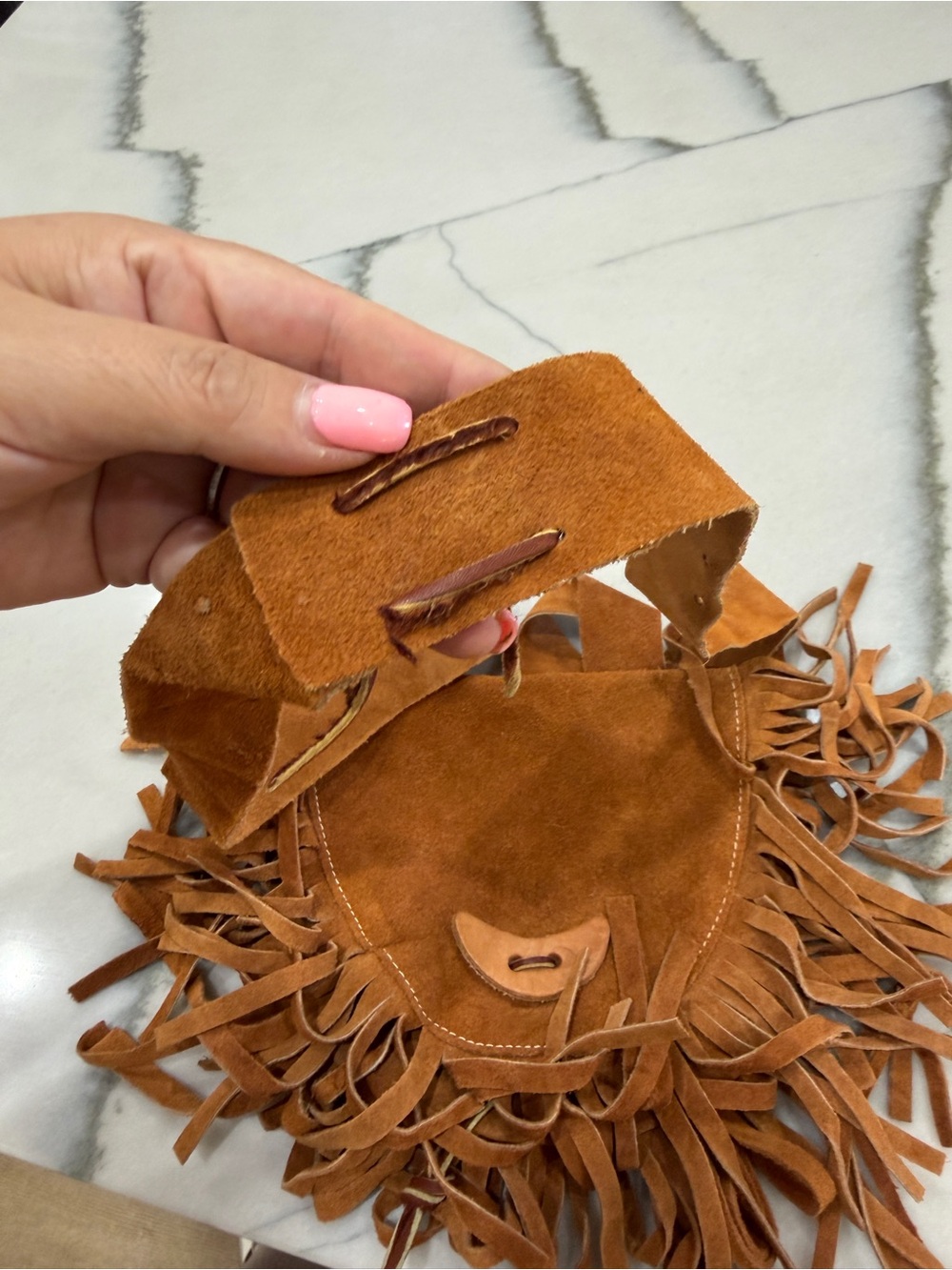 Vintage Suede Fringe Crossbody Bag - Tan - Picture 3 of 5